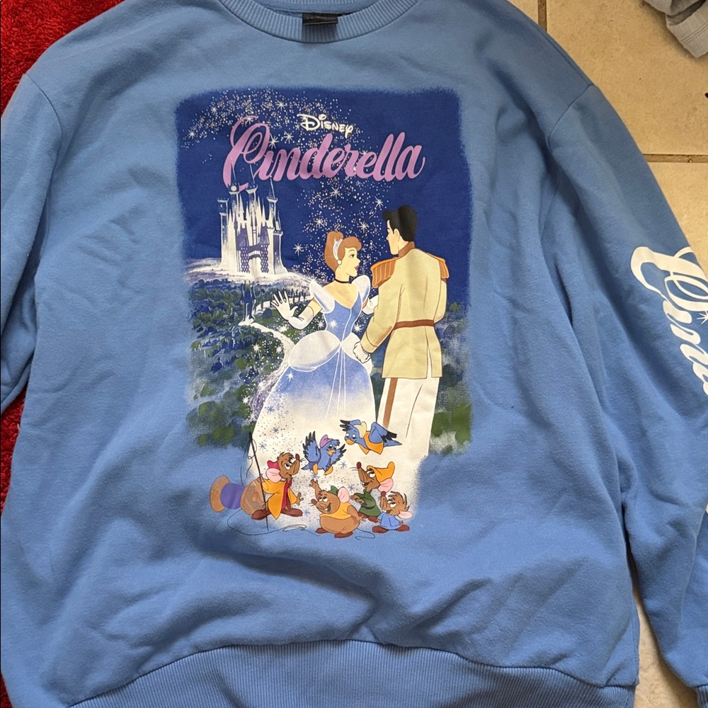 Disney Cinderella Light Blue Graphic Crewneck Sweatshirt